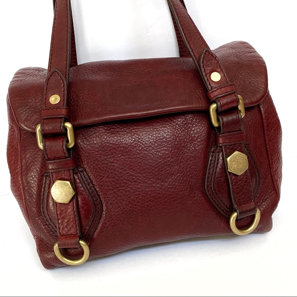 Marc Jacobs Burgundy red leather gold hardware flap open top handles purse bag - Picture 2 of 16
